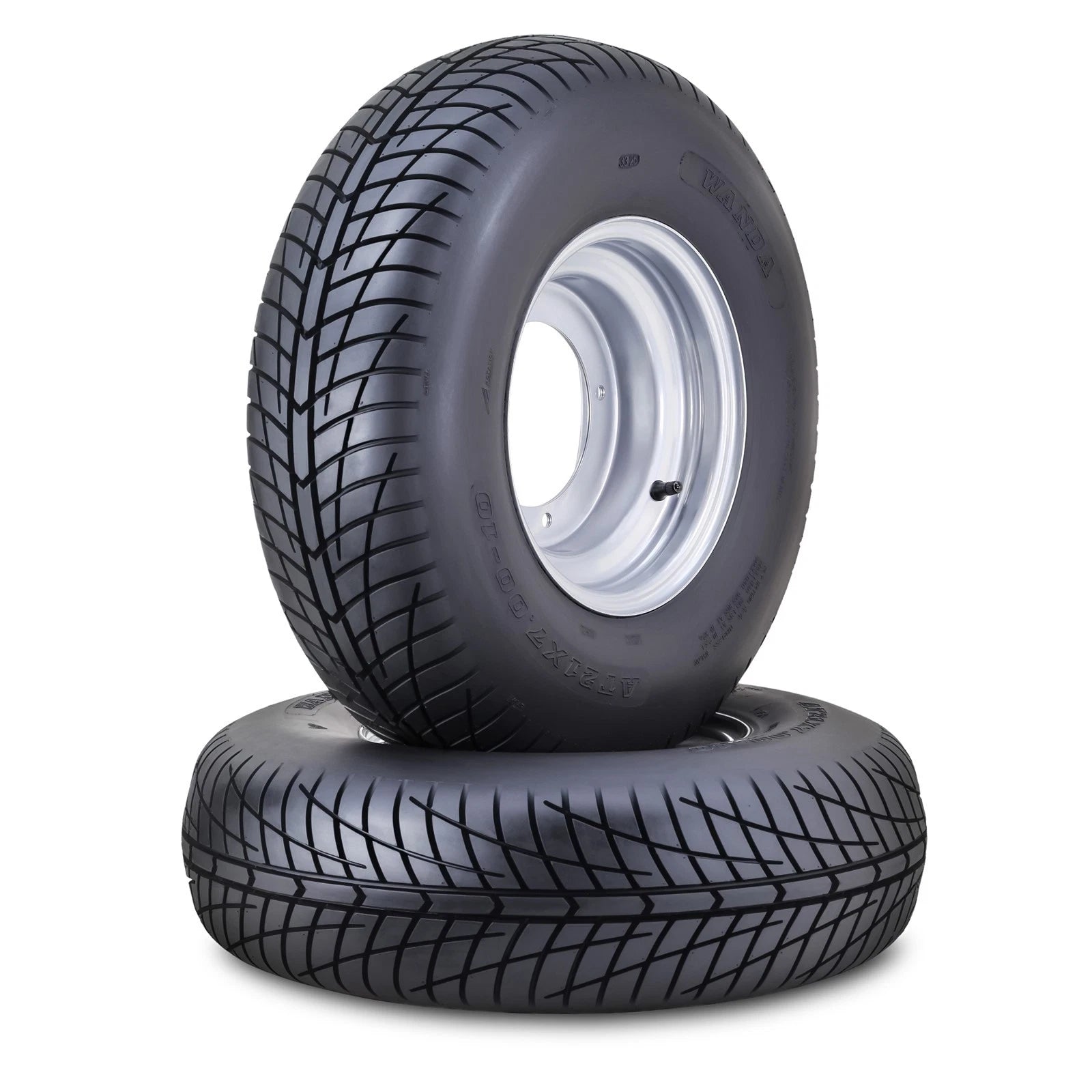 2 Wanda ATV Tire Assembly 21x7x10 4/156mm PCD 2+3 Silver Wheel (10070)