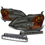 Smoked Housing Headlight + Amber Corner + LED Fog Light Kit for Honda Civic (2001–2003)