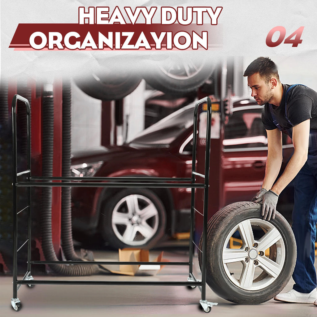 Adjustable Rolling Tire Rack for Garage Storage (Fits Most Vehicles)