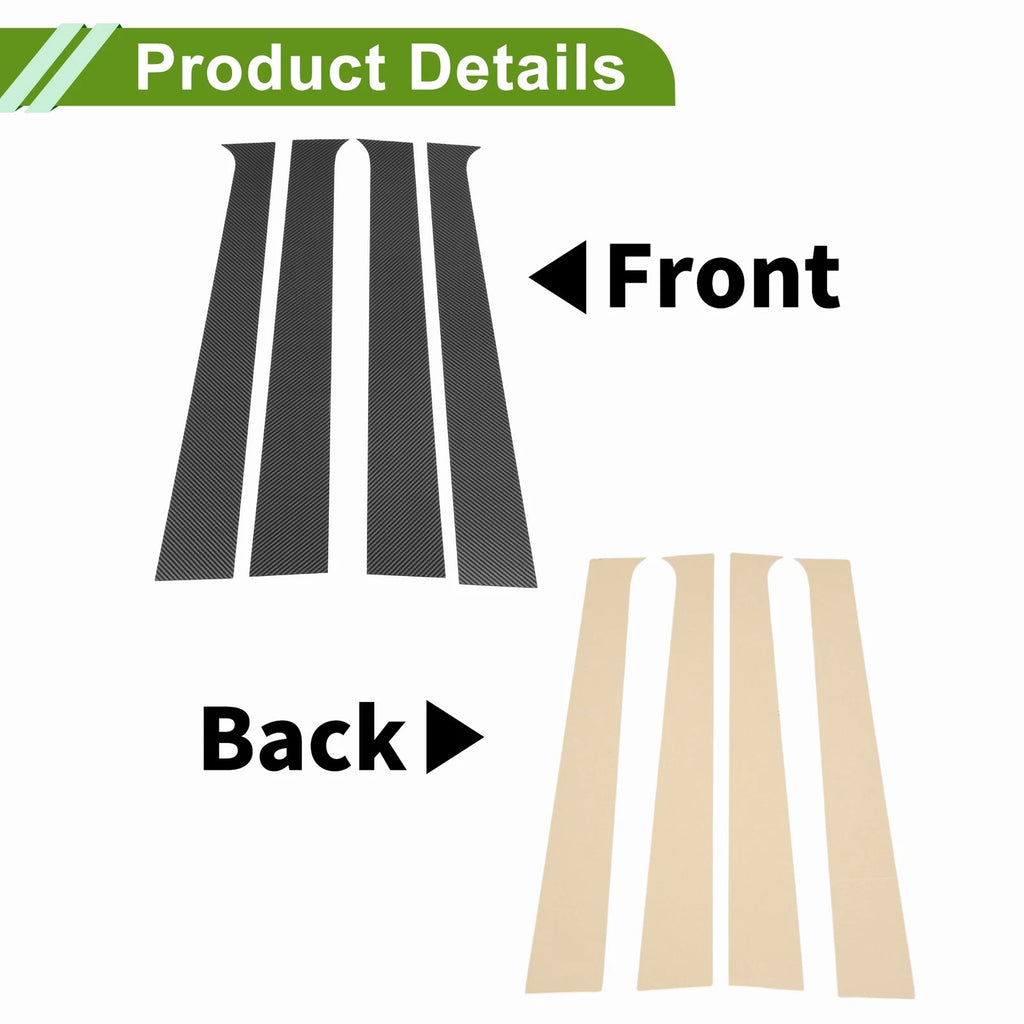 Set of 4 Pillar Window Trim for Dodge Ram (2004–2008) Carbon Fiber Black