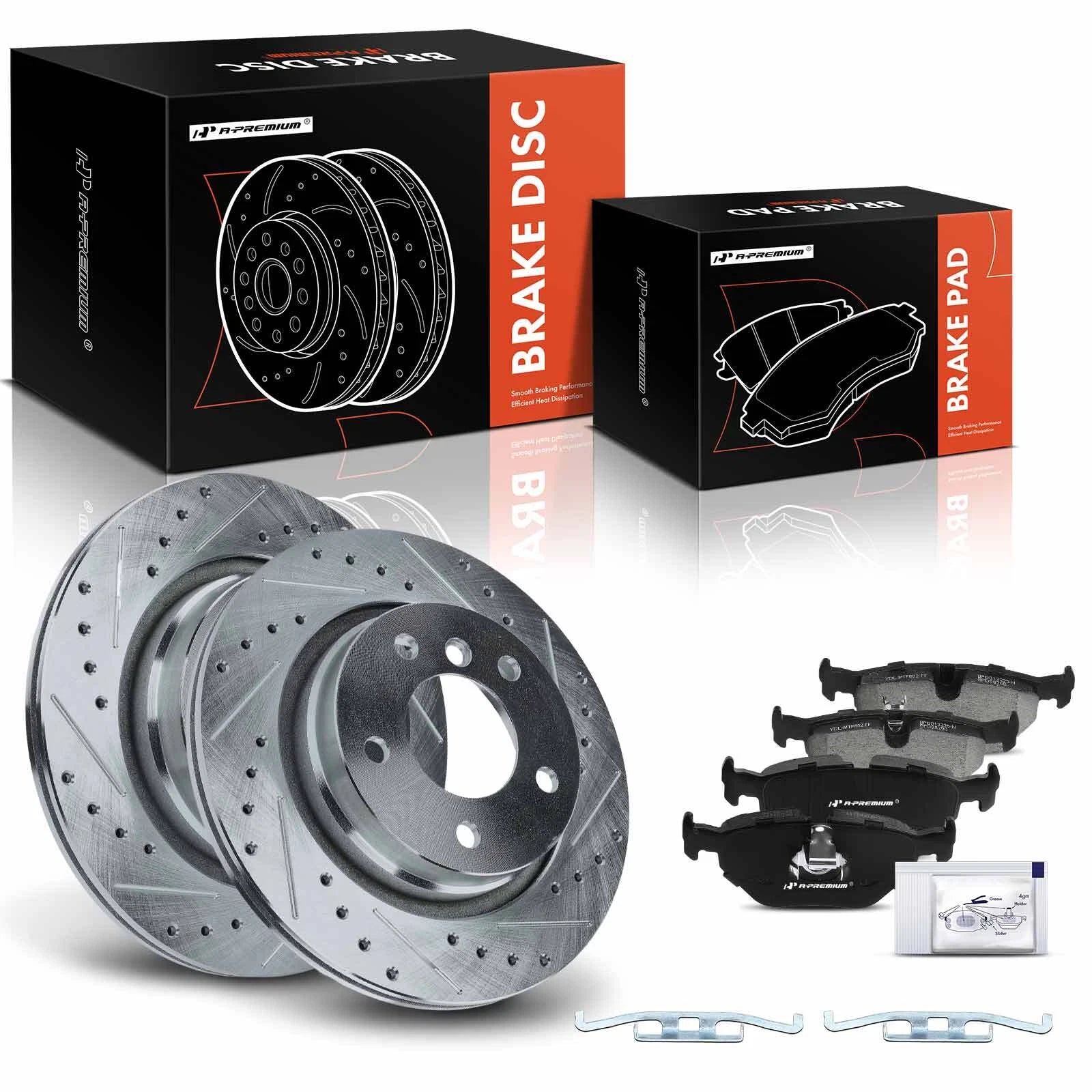 Rear Drilled Brake Rotor & Pad Set for BMW 325Ci 2001–2006 328i 1998–2000