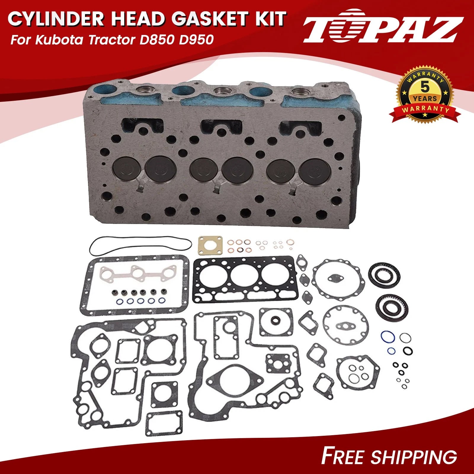 Cylinder Head with Valve & Gasket Kit for Kubota Tractor D850 D950 (–)