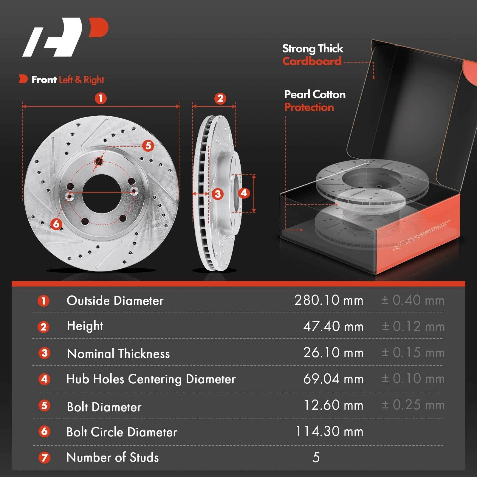 Drilled Brake Rotors & Ceramic Pads for Hyundai Sonata