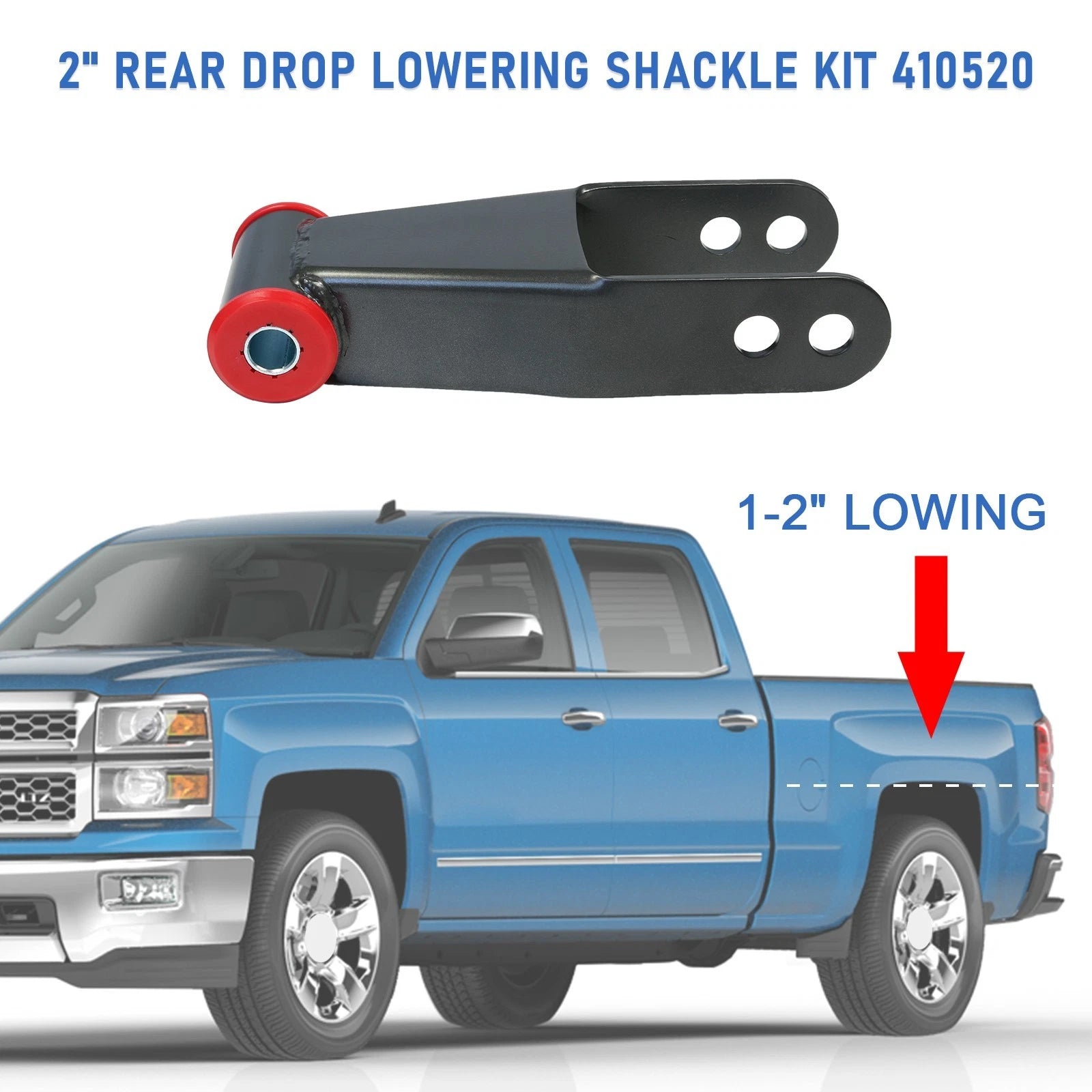 2" Rear Drop Lowering Shackle Suspension Kit for Silverado Sierra 1500 (1988–2019)
