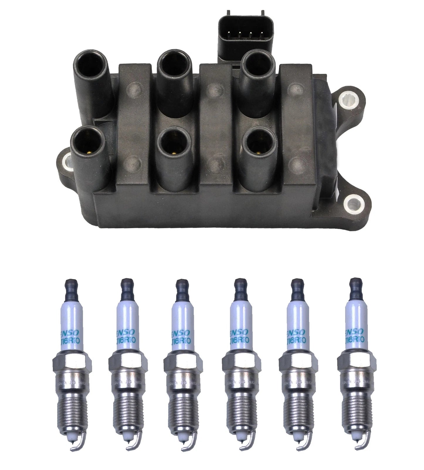 Denso Ignition Coil & 6 Iridium Spark Plugs Kit for Ford 4.2 V6 (2002–2008)