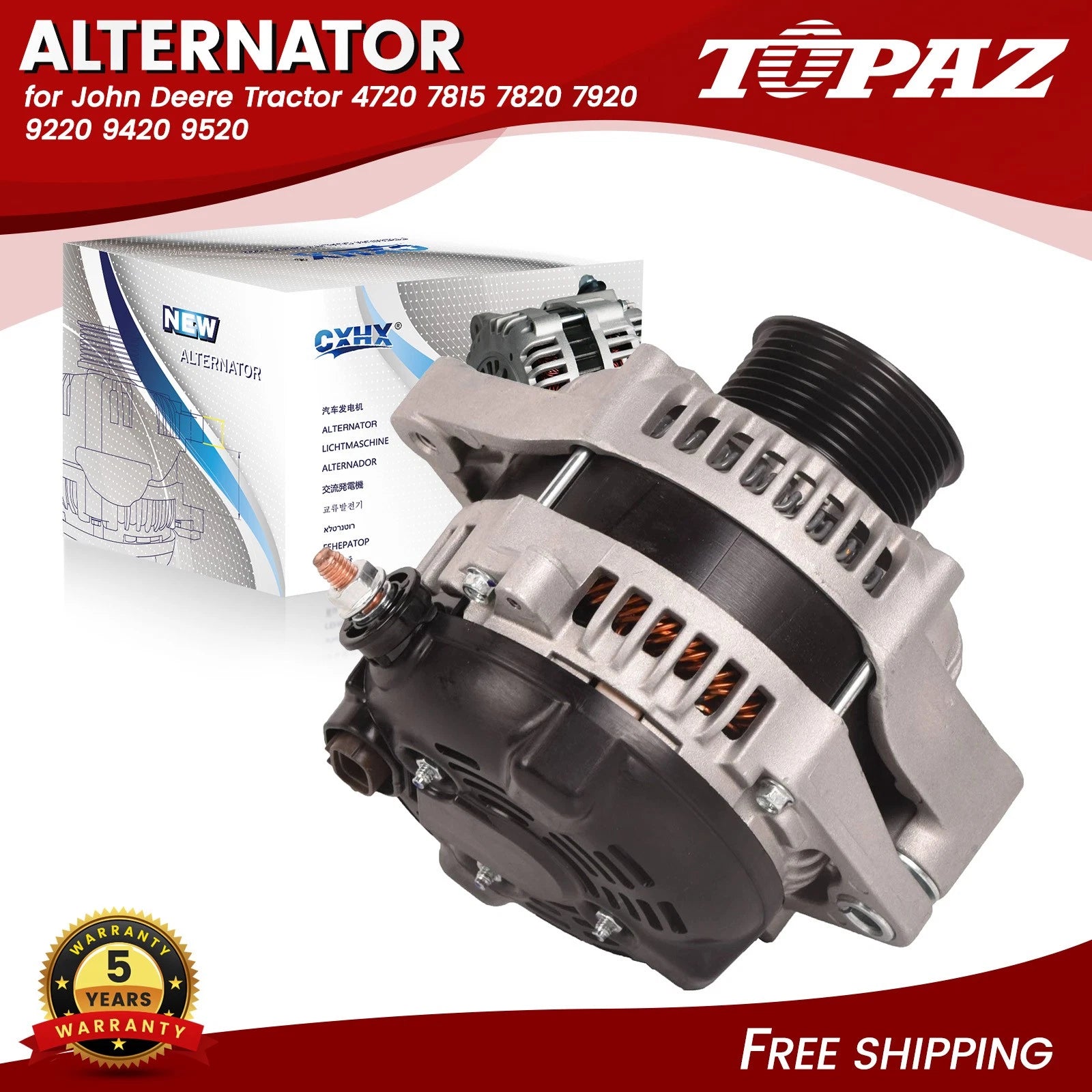 Alternator for John Deere Tractors 9620, 9620T, 4720