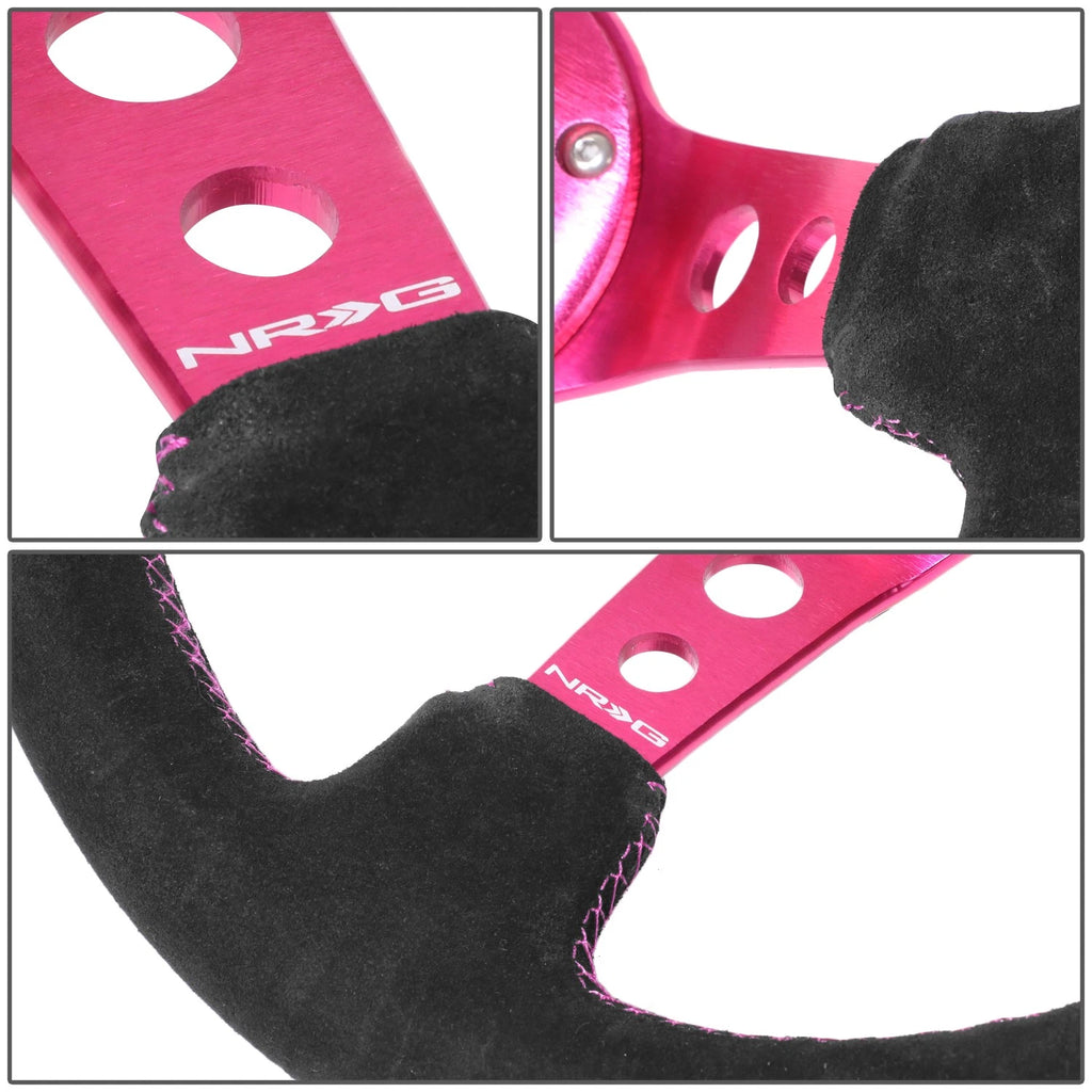 350mm 3" Dish Steering Wheel for NRG (Fuschia Suede, 6 Bolts)
