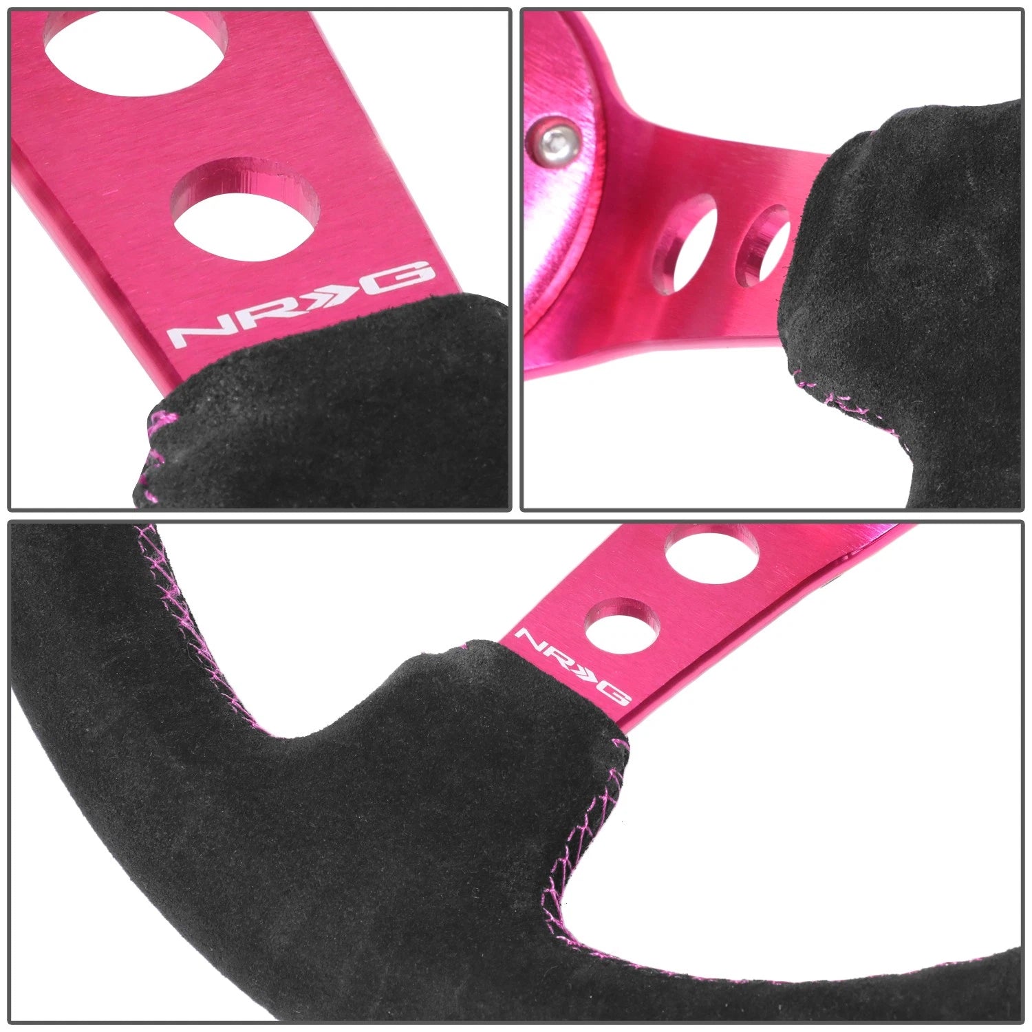 350mm 3" Dish Steering Wheel for NRG (Fuschia Suede, 6 Bolts)