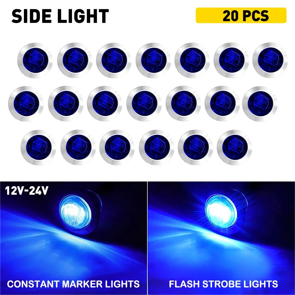20X Blue LED Warning Lights for Truck Trailer (3/4" Inch)