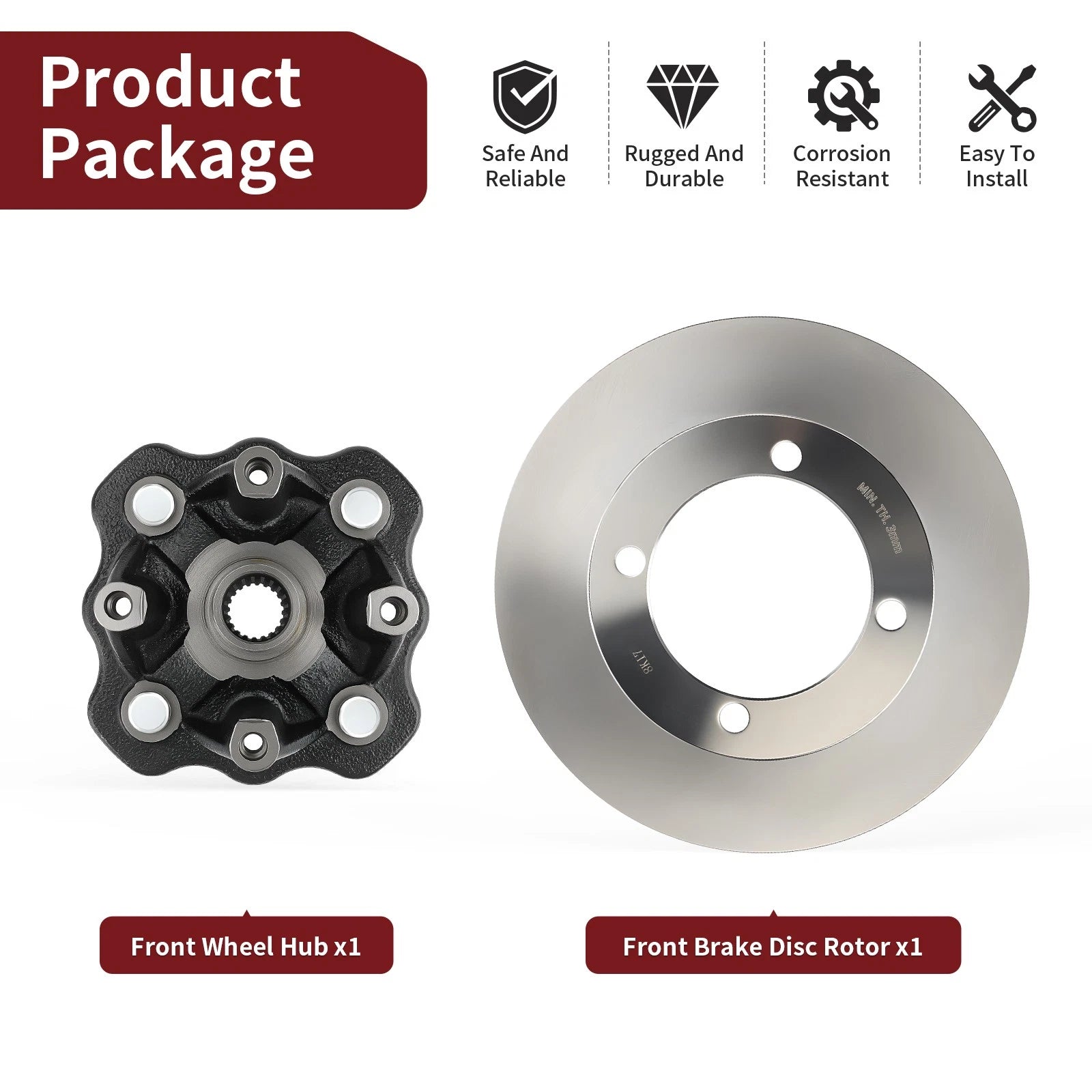 Front Wheel Hub & Brake Disc Rotor for Suzuki Vinson 500 (2002–2003)