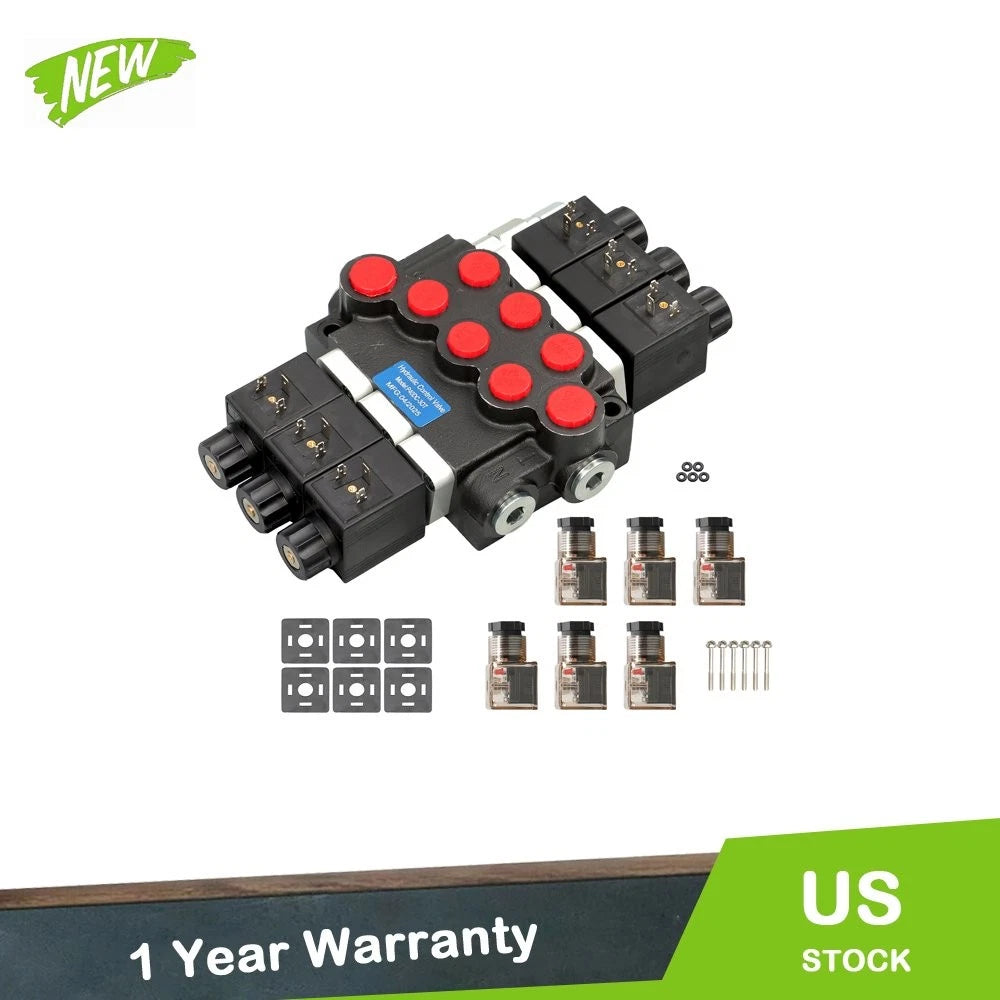 3 Spool 12V DC Hydraulic Control Valve for (3600 PSI, 13 GPM)