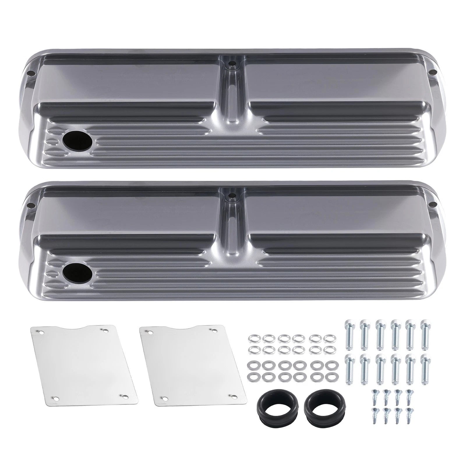 Finned Tall Polished Valve Covers for Ford 289 302 351W (1962–1985)