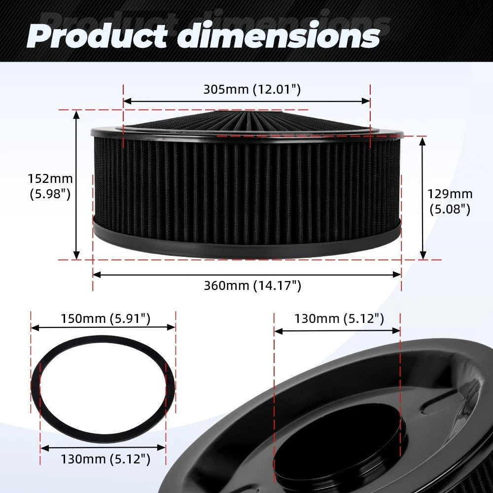 Air Cleaner Kit with Chrome Lid for Universal Fit (14" x 5")