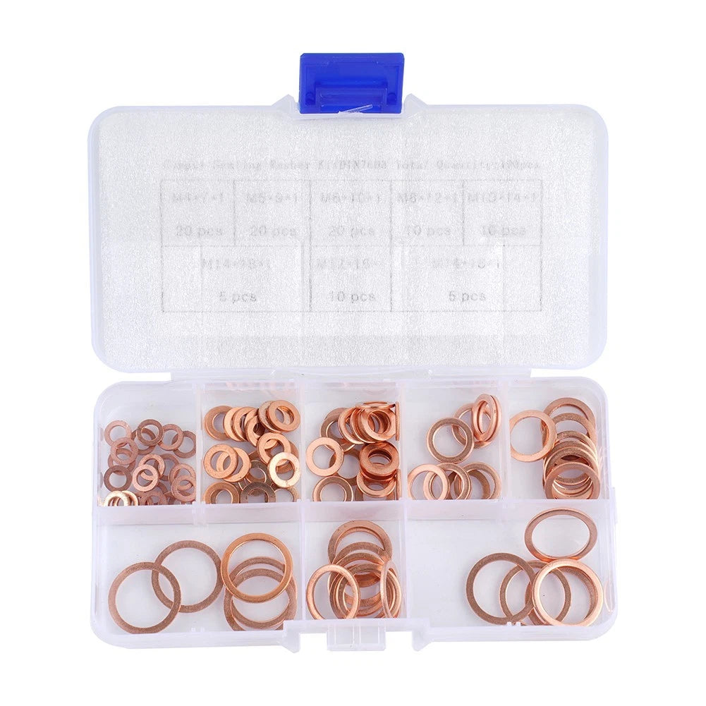 Set of 100 Copper Washers Flat Ring M4/M5/M6/M8/M10/M12/M14