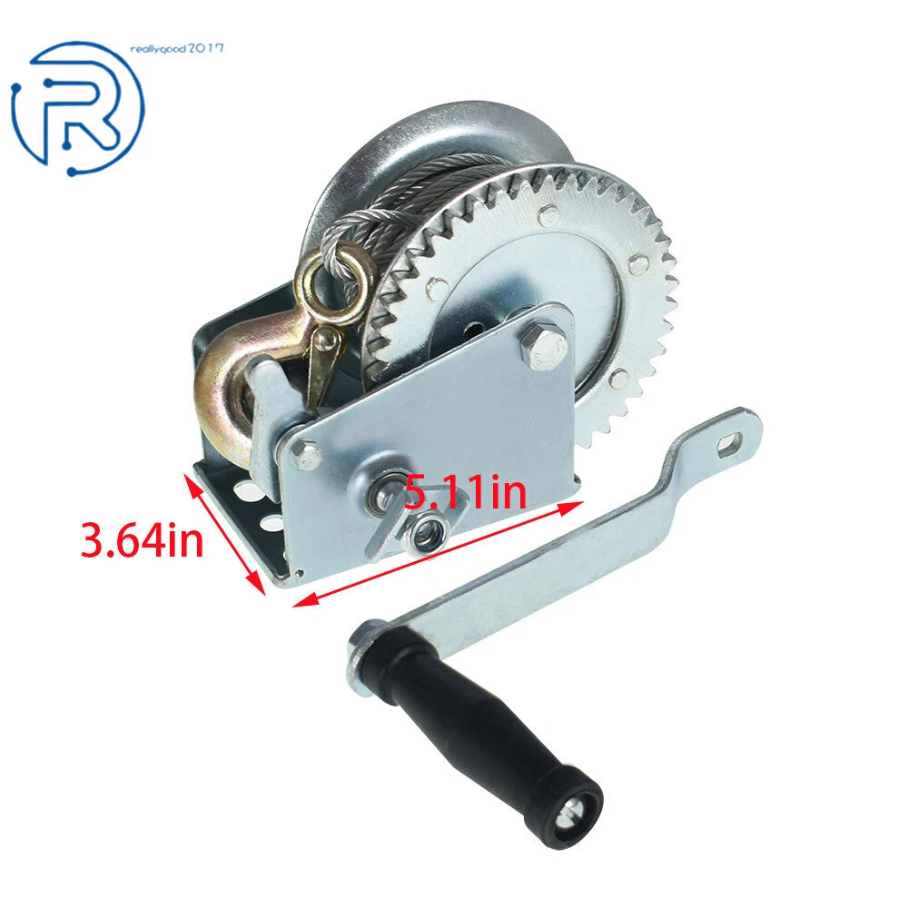 Heavy Duty Crank Winch for Various Vehicles (1500lbs, 32FT Wire Rope)