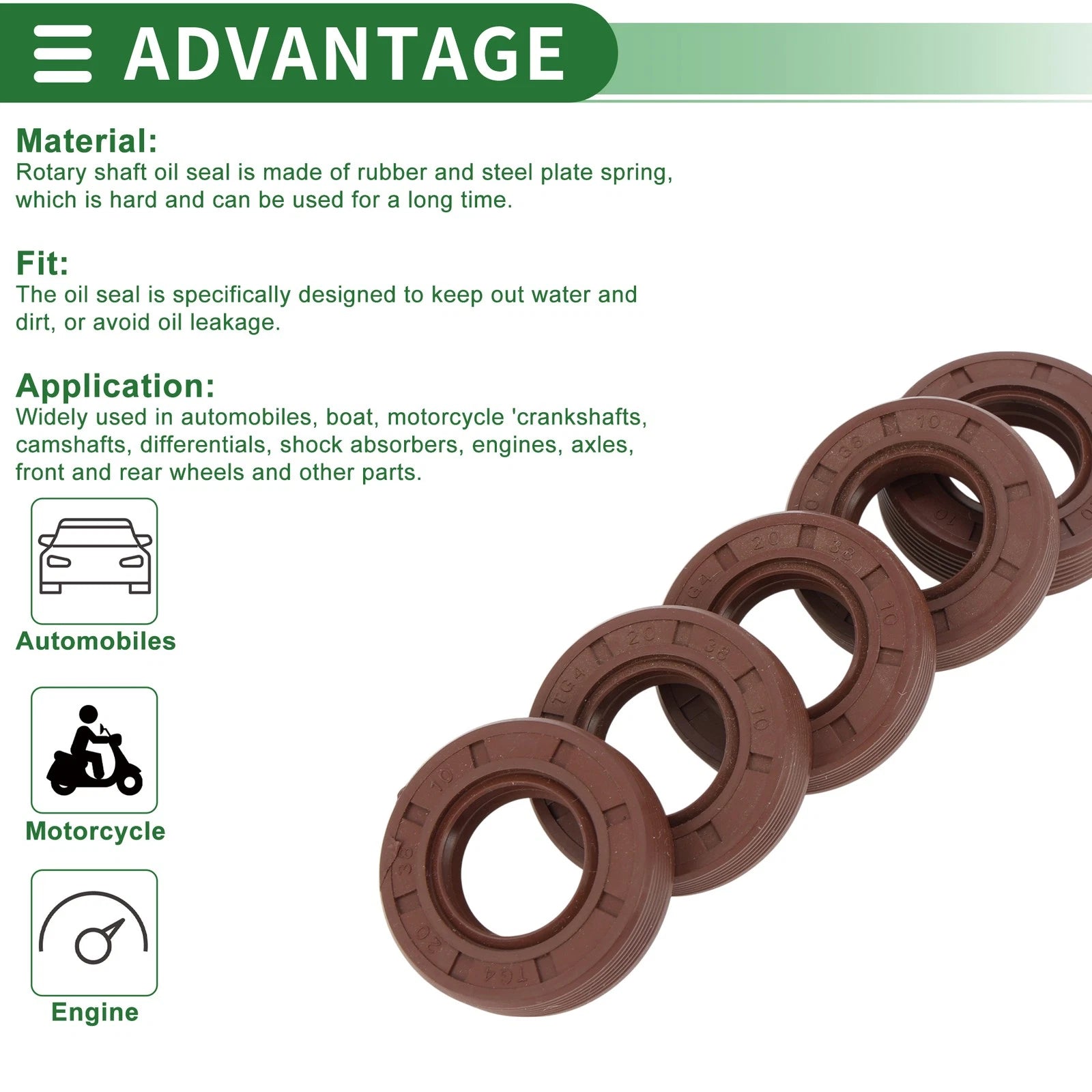 Set of 5 Oil Seals FKM Rubber 20x38x10mm for Various Models 