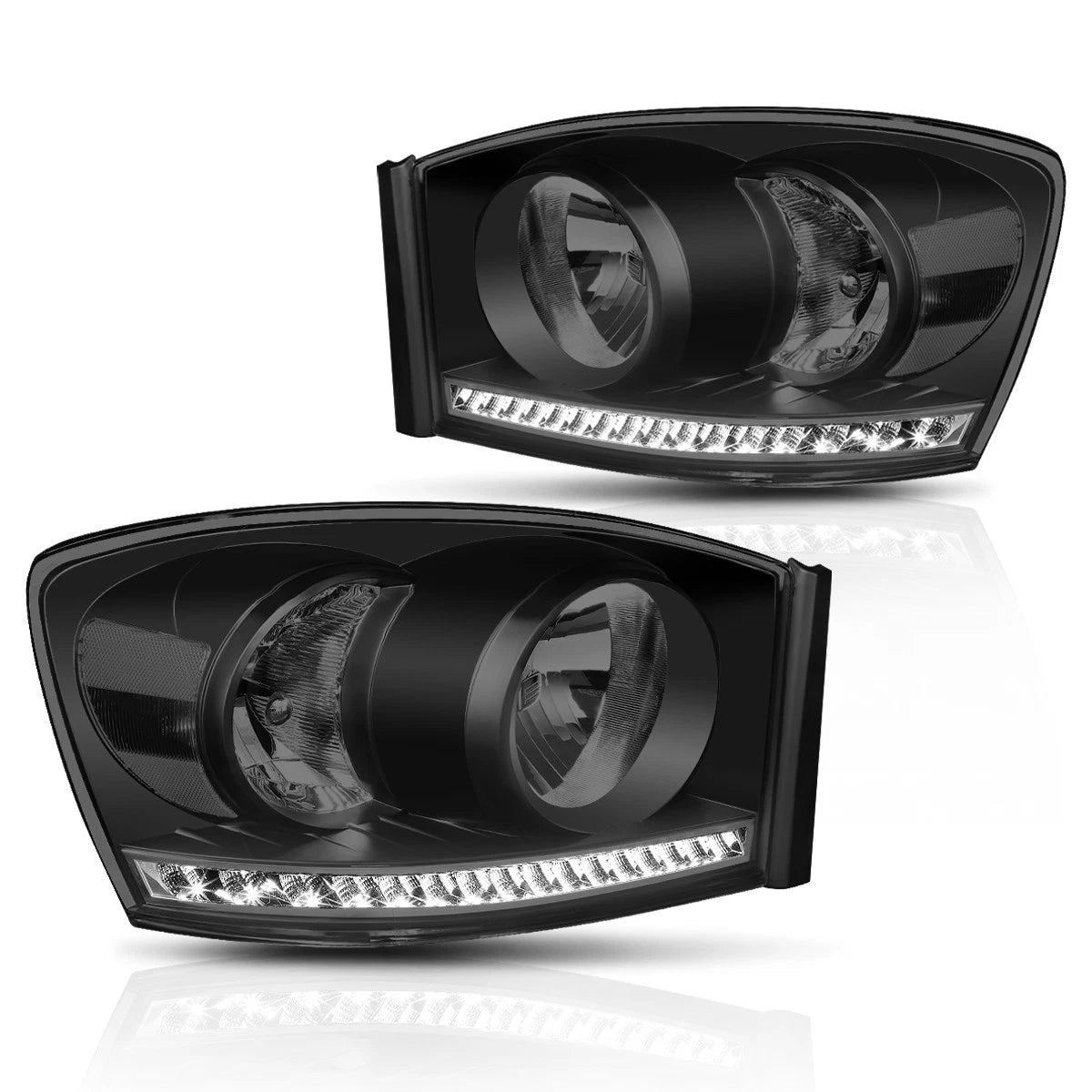 LED DRL Strip Headlight for Dodge Ram Truck (2006–2009) Smoked Housing