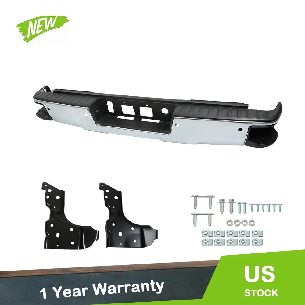 Chrome Rear Step Bumper Assembly for Chevy Silverado GMC Sierra 1500 (2014–2018)
