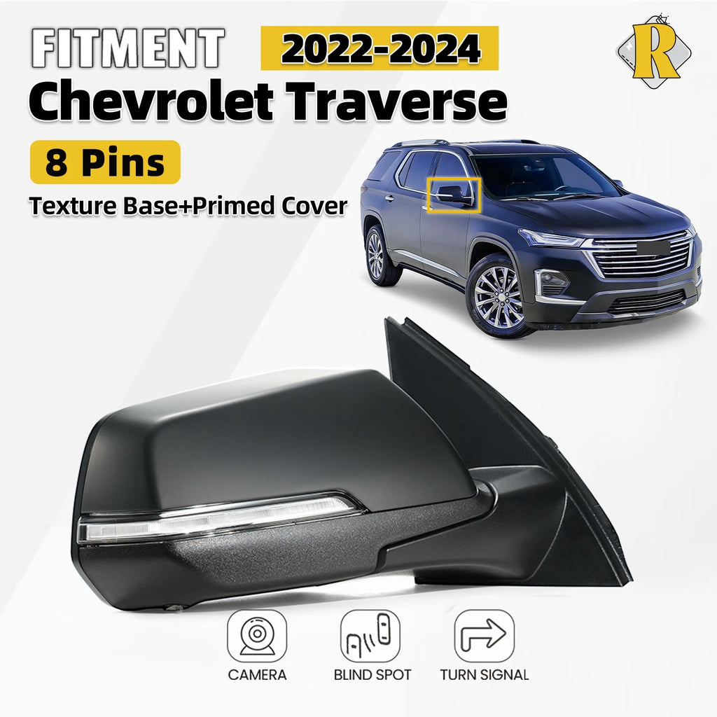 Side Mirror for Chevy Traverse (2022–2024) W/Turn Signal, Camera, BSD 8 Pin Right