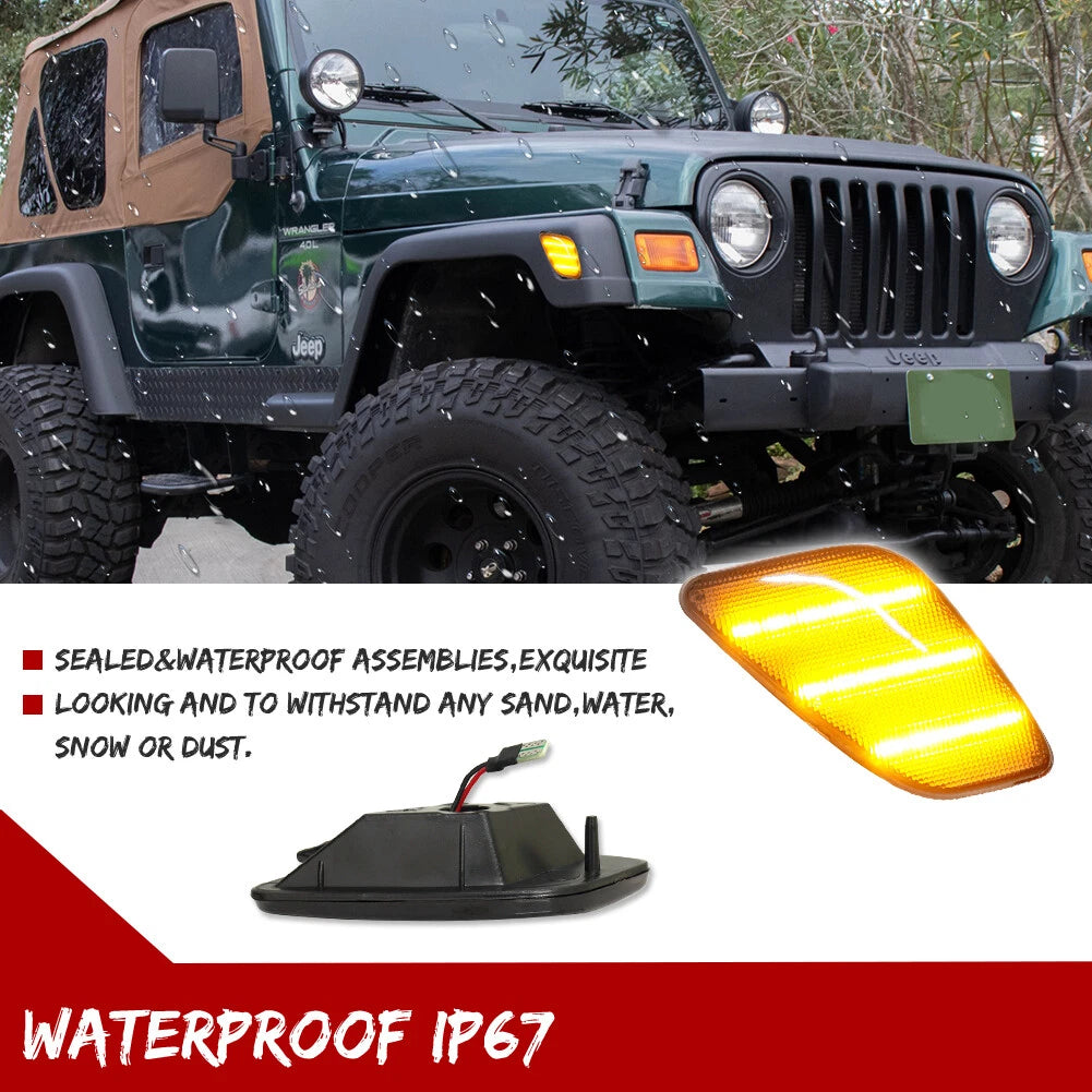 2X Smoked Amber LED Front Fender Side Marker Lights for Jeep Wrangler (1997–2006)