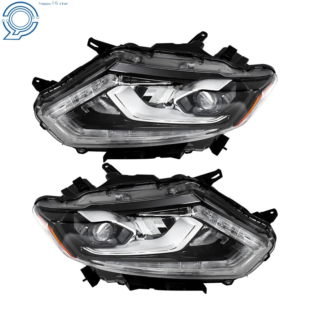 Headlight Set for Nissan Rogue (2014–2016) Right + Left Chrome LED Clear Lens