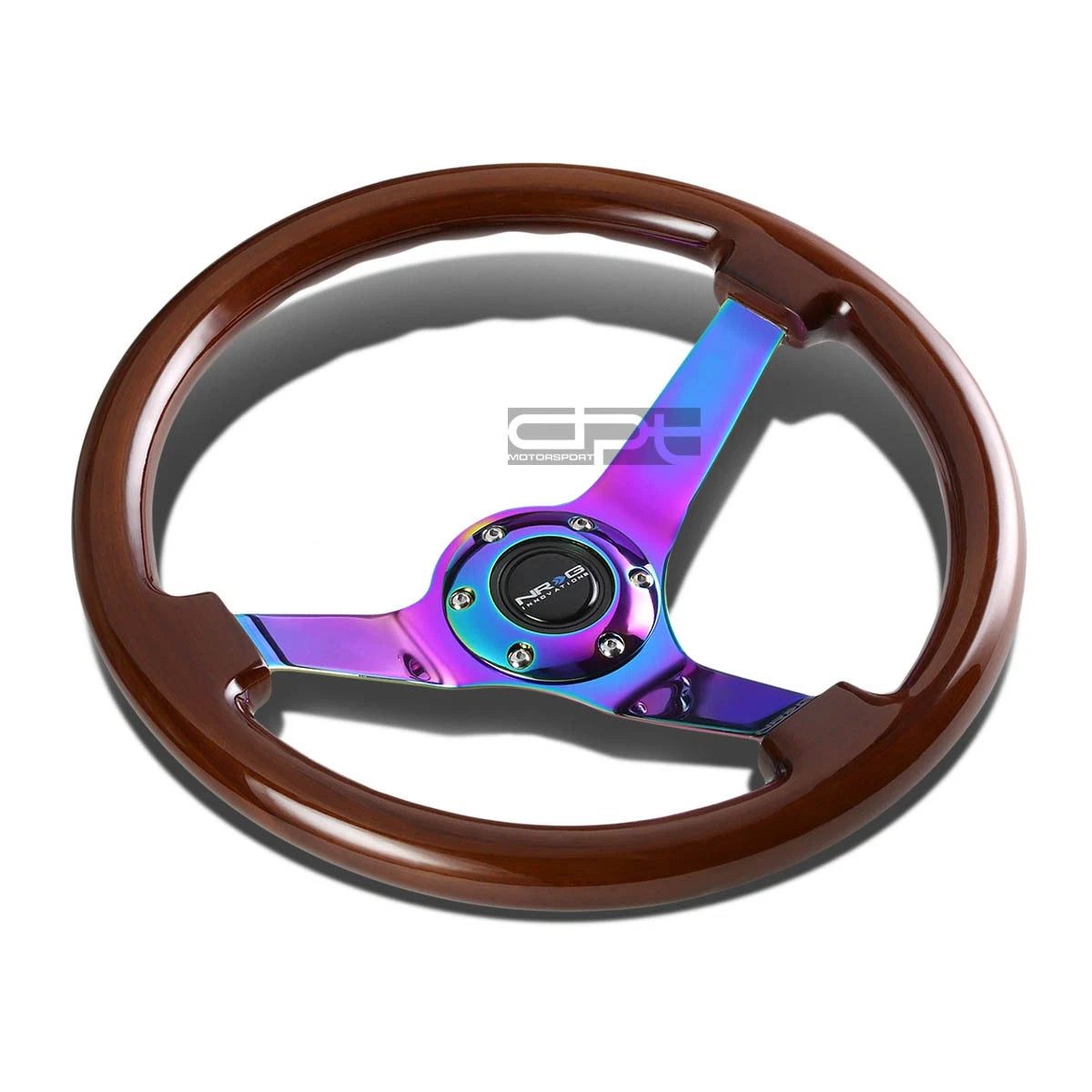 35cm Deep Dish Brown Wood Grain Neochrome Spoke Steering Wheel for NRG