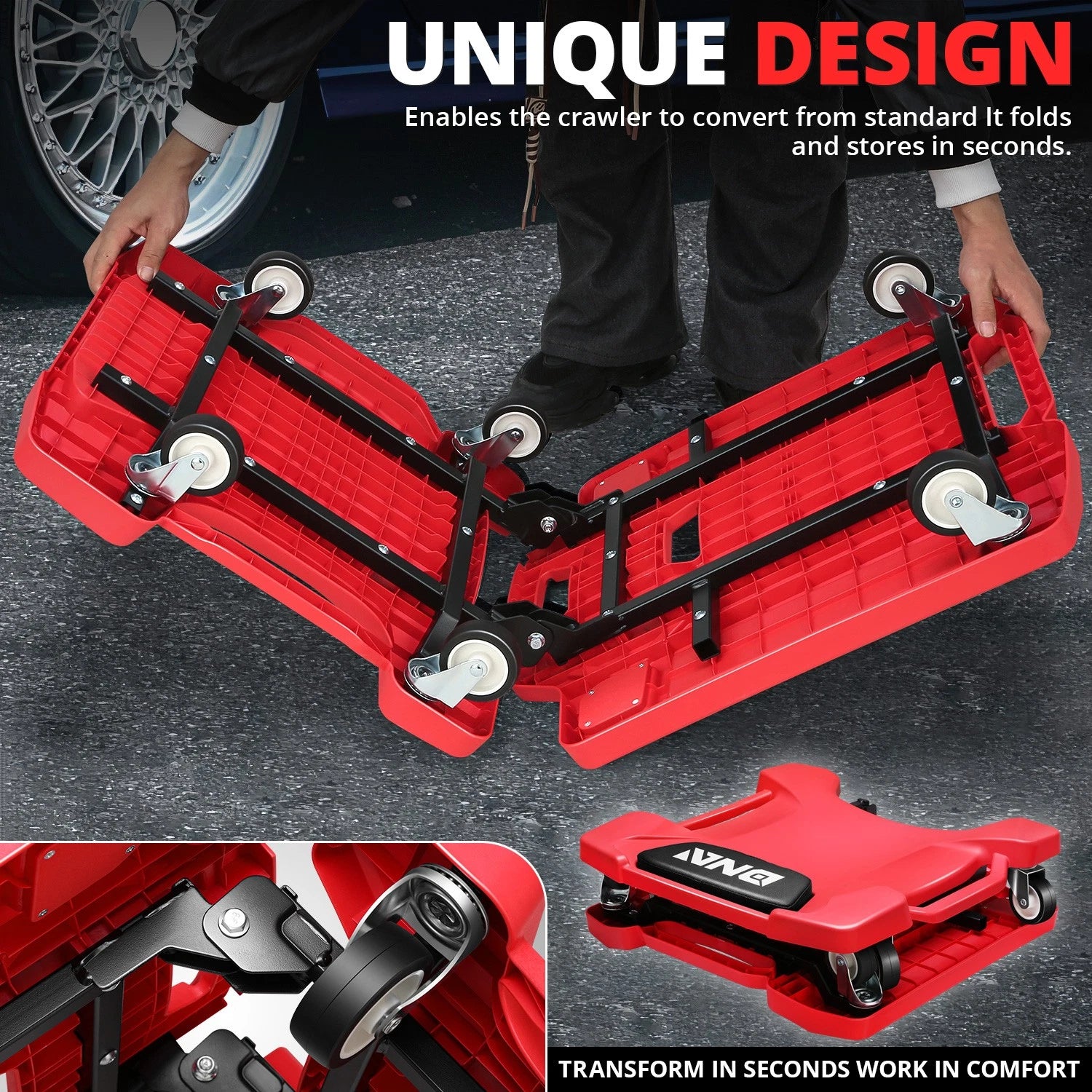 Foldable Roller Garage Shop Creeper 21.6" x 41.1" 350LBS Capacity