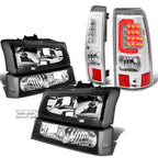 Headlight, Clear Bumper, Chrome 3D LED Tail Light for Silverado (2003–2007)