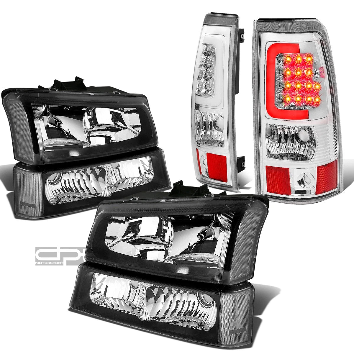 Headlight, Clear Bumper, Chrome 3D LED Tail Light for Silverado (2003–2007)