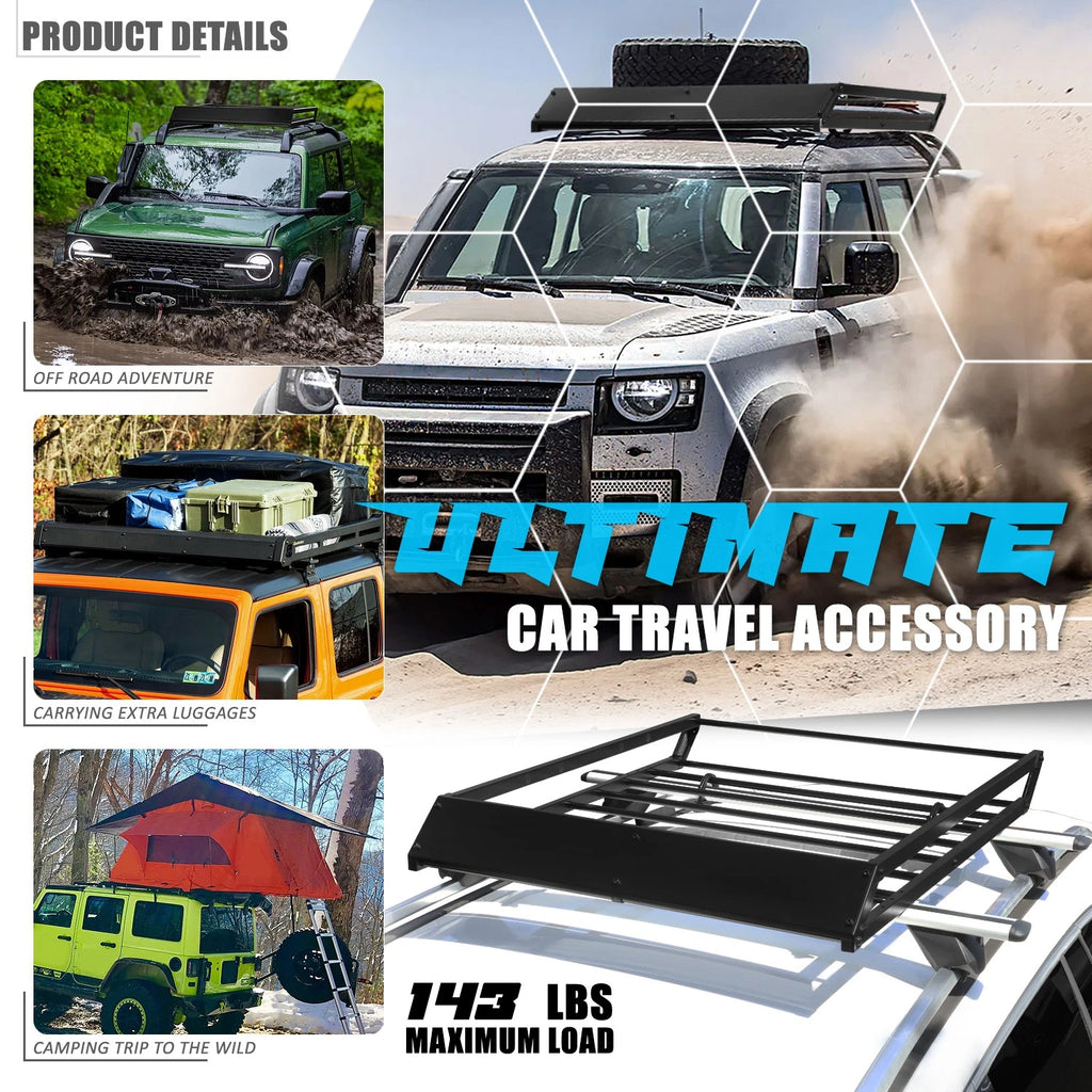 Roof Rack Cross Bar Mount Basket Cargo Holder for Universal Vehicles (43"x36"x5")