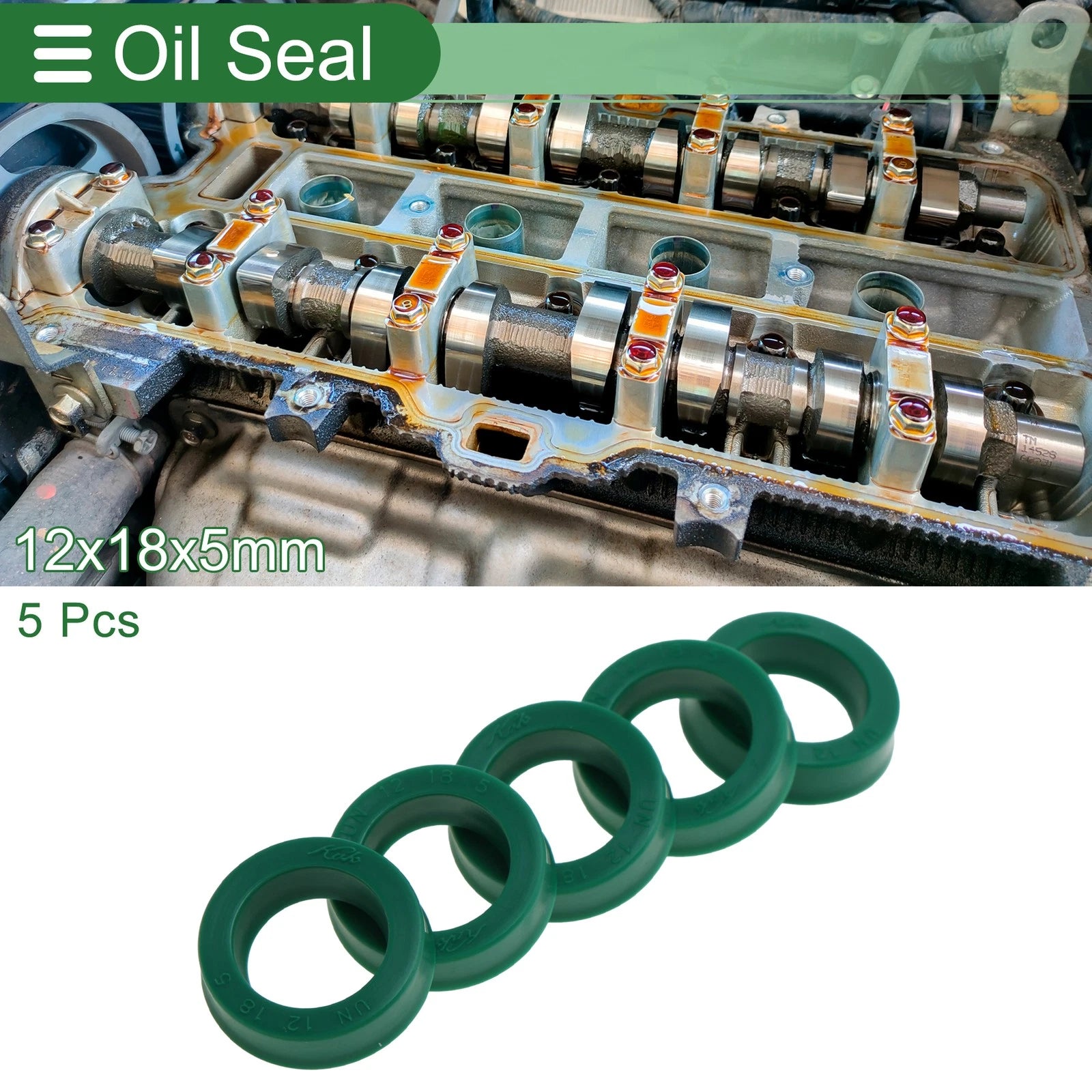 Set of 5 Oil Seal Rotary Shaft Seal 12x18x5mm High Pressure Green