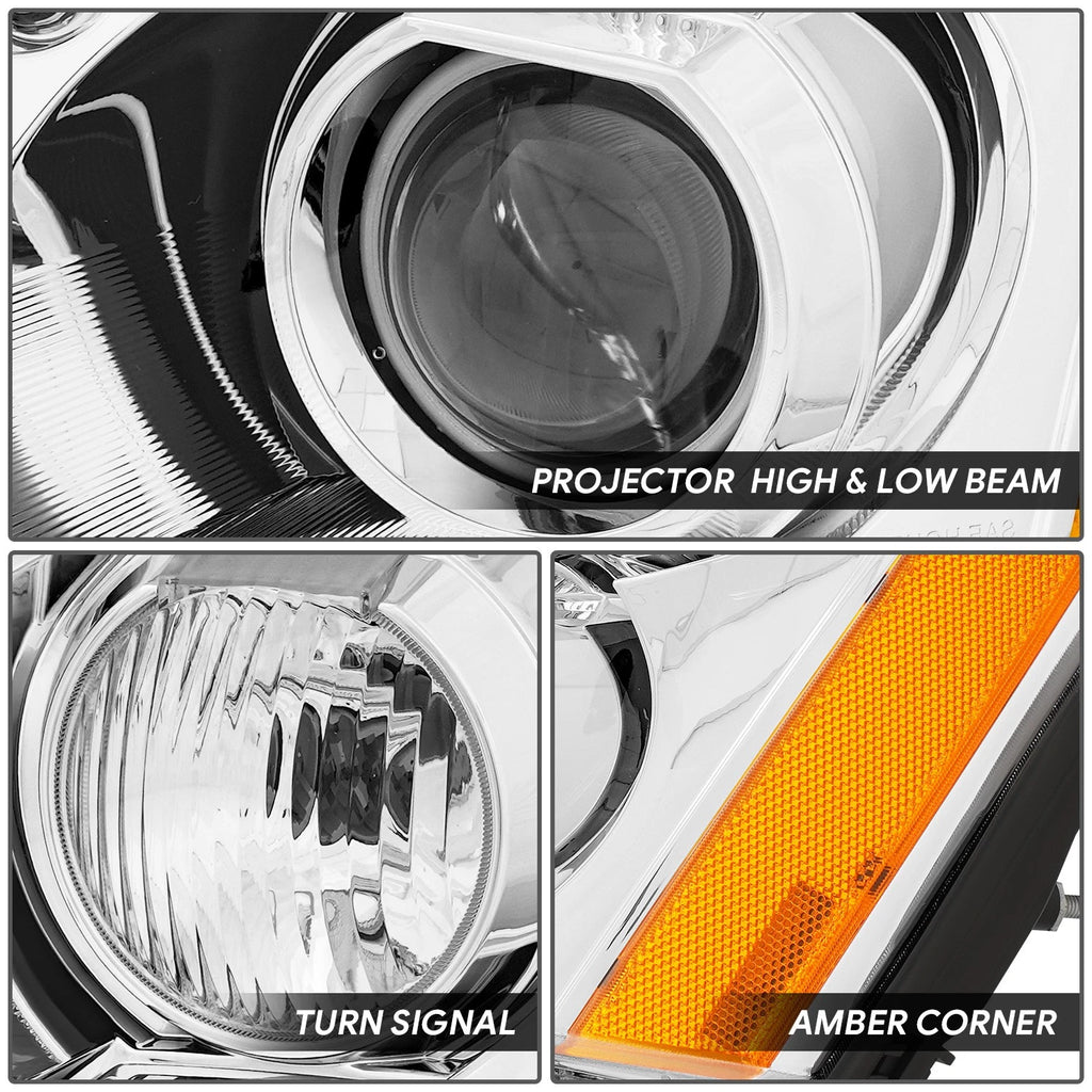 Driver Left Chrome/Amber Projector Headlight for Cadillac DTS (2006–2011)