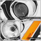 Driver Left Chrome/Amber Projector Headlight for Cadillac DTS (2006–2011)