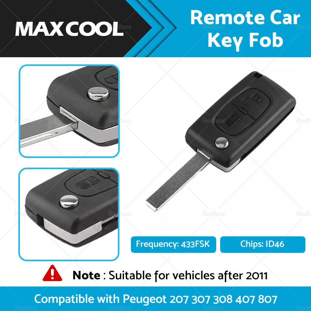 2X Remote Car Key Fob 433FSK for Peugeot 207 307 308 407 807 (2006–2016)
