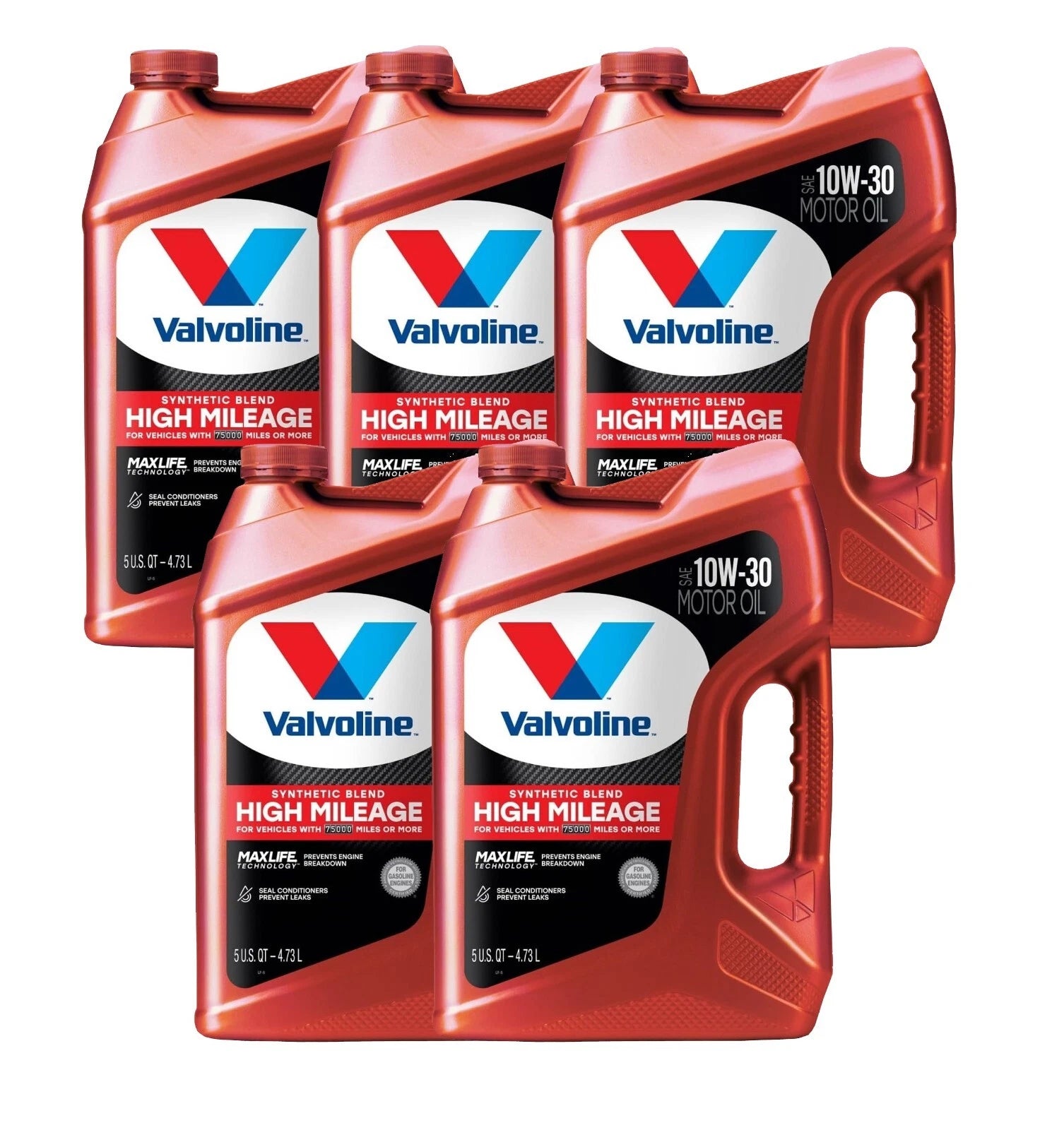 Set of 5 Quarts MaxLife SAE 10W-30 Synthetic Blend Motor Oil (High Mileage)