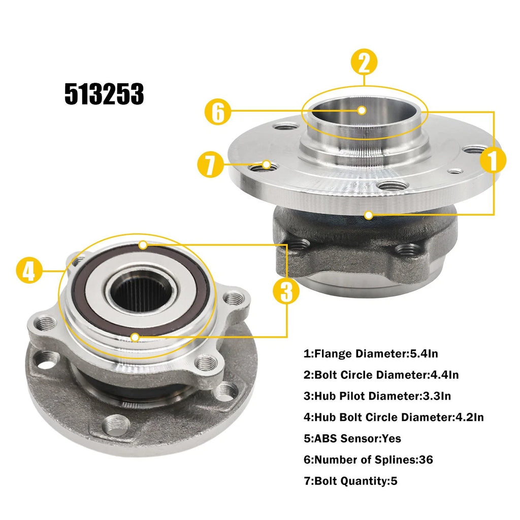 Set of 2 Front Rear Wheel Hub Bearing Assembly for Audi Q3 A3 TT (2006–2018)