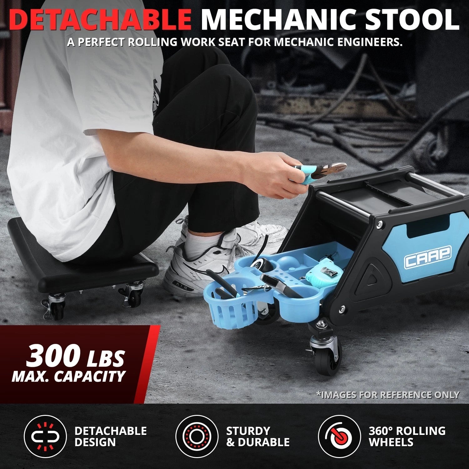 Lockable Rolling Stool for Automotive Mechanic Garage (12X25-1/2")