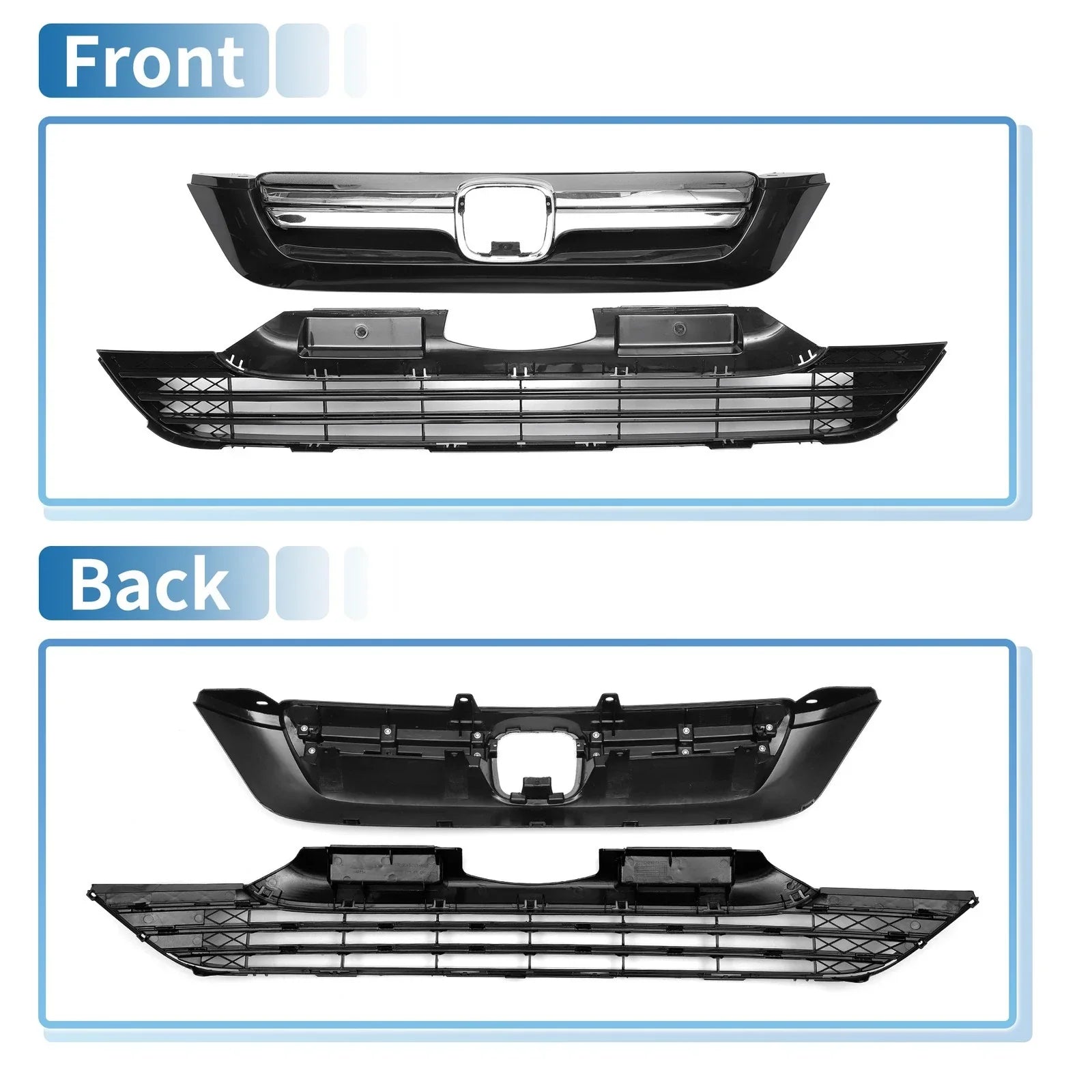 Front Bumper Grille for Honda CR-V (2007-2009) - Chrome Silver Tone Black Set