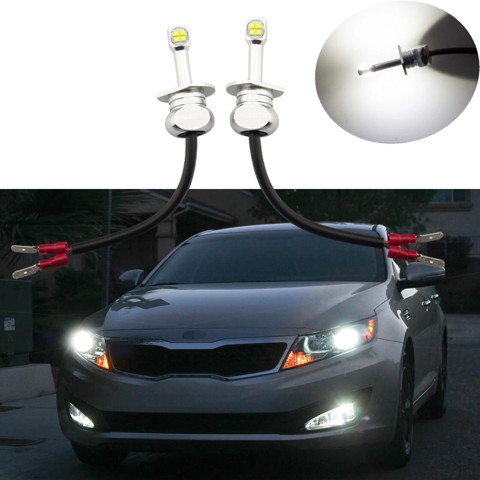 2x H1 6000K White LED High Beam Headlight Bulbs for Kia Optima (2009–2015)