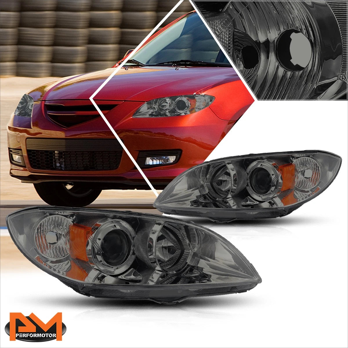 Smoked Lens Amber Corner Projector Headlights for Mazda 3 Sedan (2004–2009)