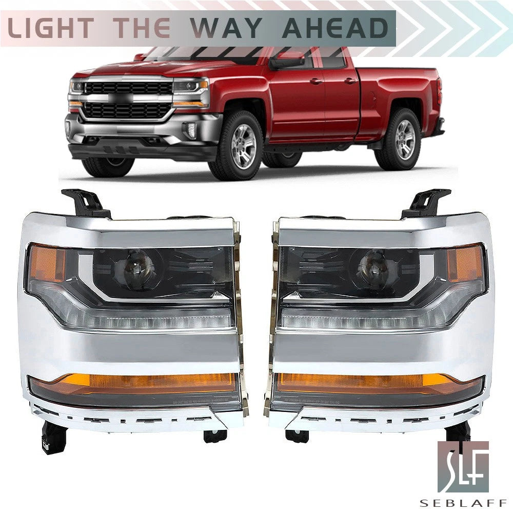 Set of 2 Headlights for Chevy Silverado 1500 (2016–2018) HID/Xenon LED DRL