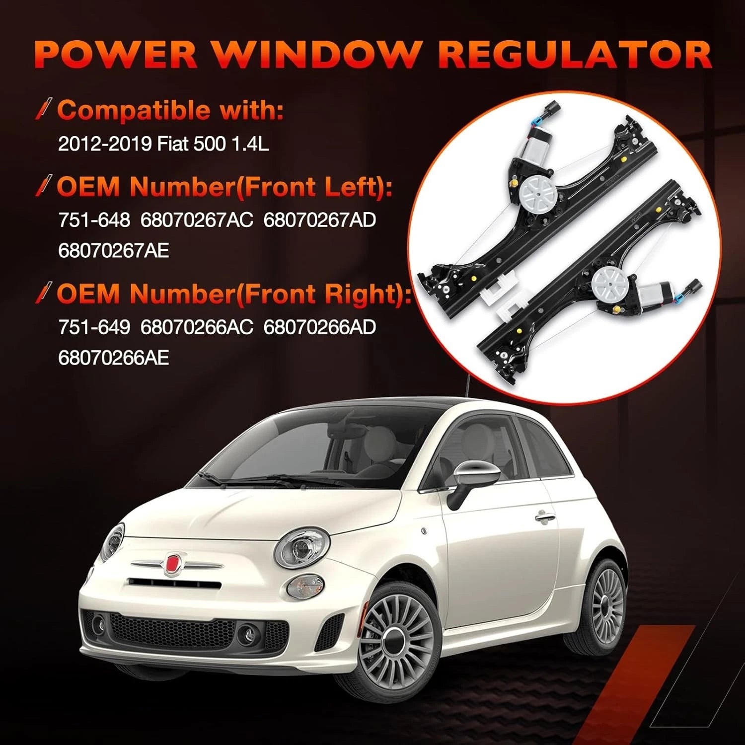 Set of 2 Window Regulators w/ Motor for Fiat 500 (2012–2019)