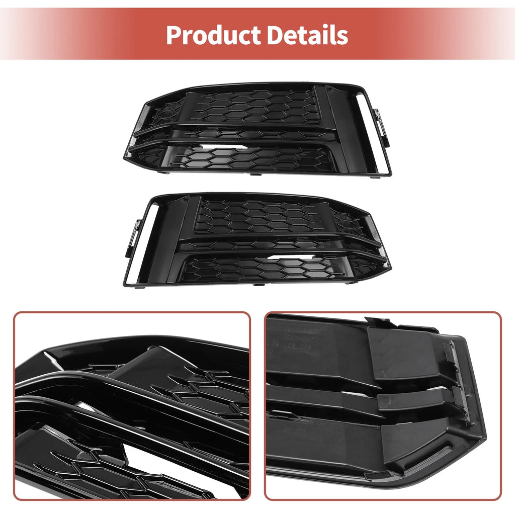 1 Pair Front Fog Light Grill for Audi A4 B9 S-Line S4 (2017–2023) No. 8W0807681F Black