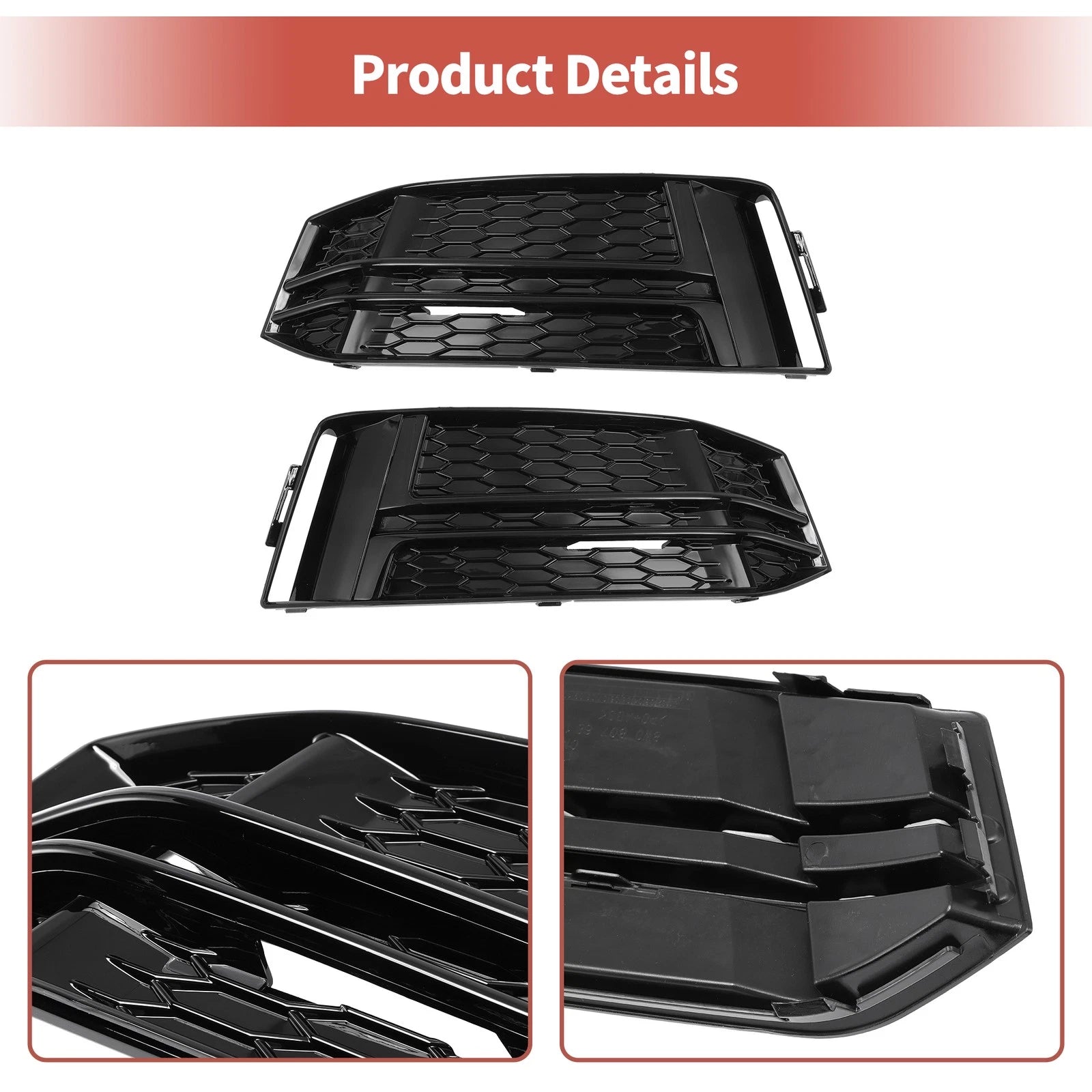 1 Pair Front Fog Light Grill for Audi A4 B9 S-Line S4 (2017–2023) No. 8W0807681F Black
