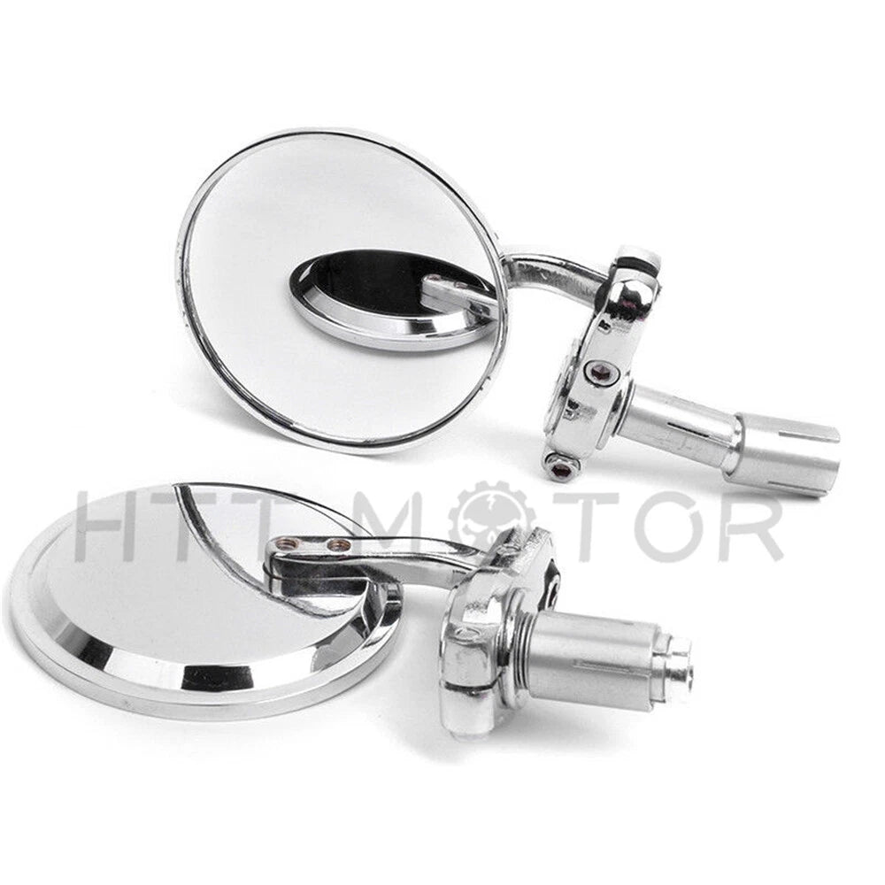 3" Round Handle Bar End Rear View Side Mirrors for Motorcycle (Street Bikes)
