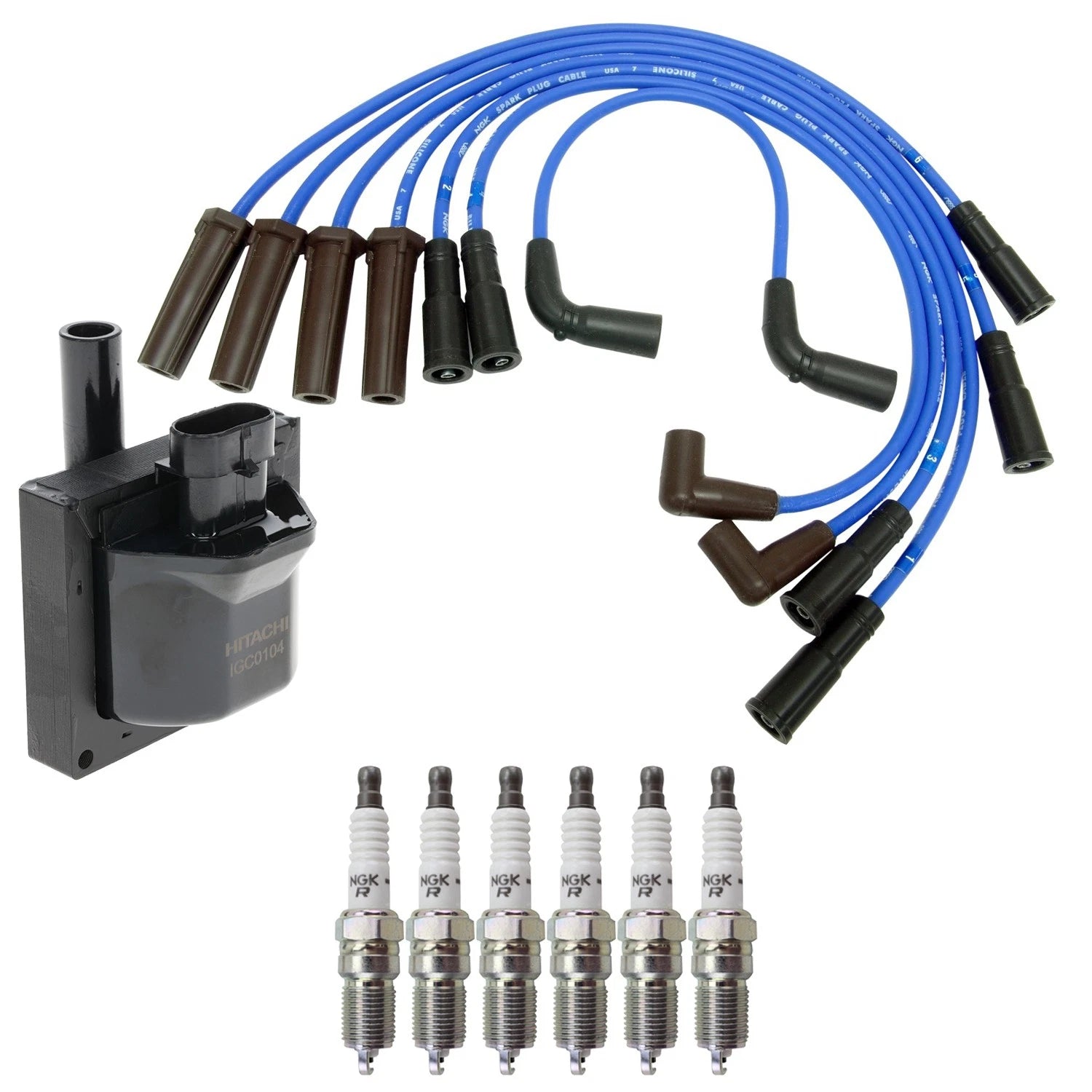 Hitachi Ignition Coils & NGK 6 V-Power Spark Plugs Wire Set for Sierra 1500