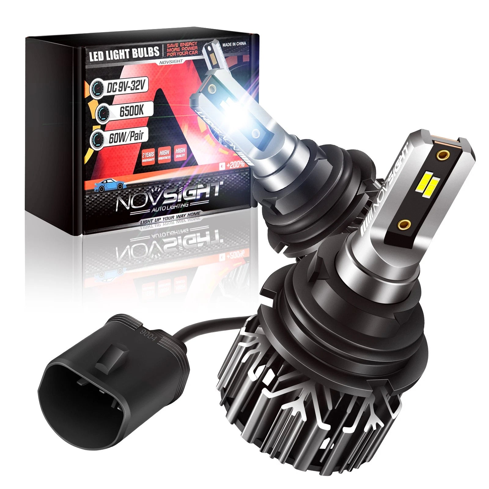 2X NOVSIGHT 9004 HB1 LED Headlight Bulbs 6500K White 12000LM 60W for
