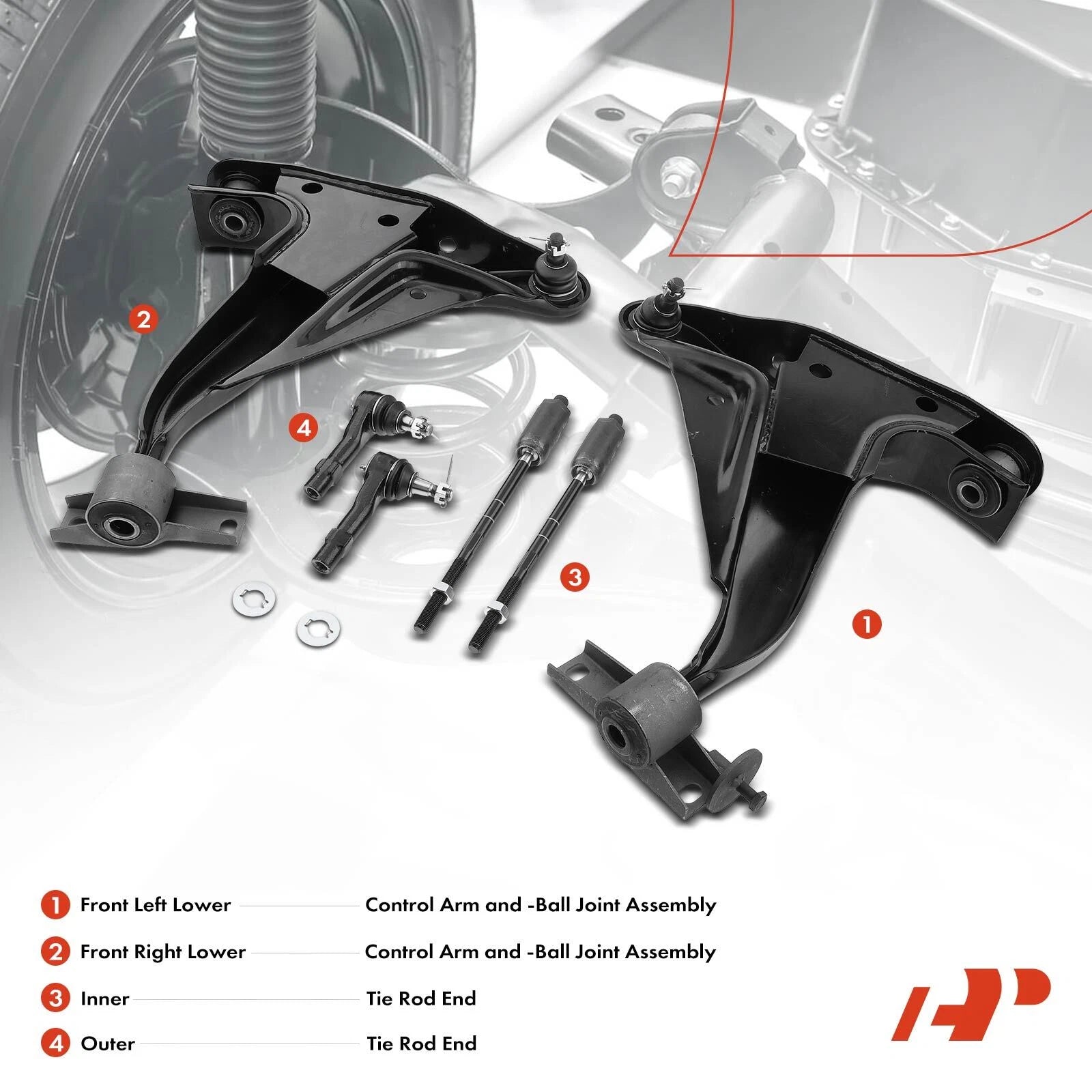 Set of 6 Front Control Arm Ball Joints Tie Rod Ends for Ford Explorer (2002–2010)