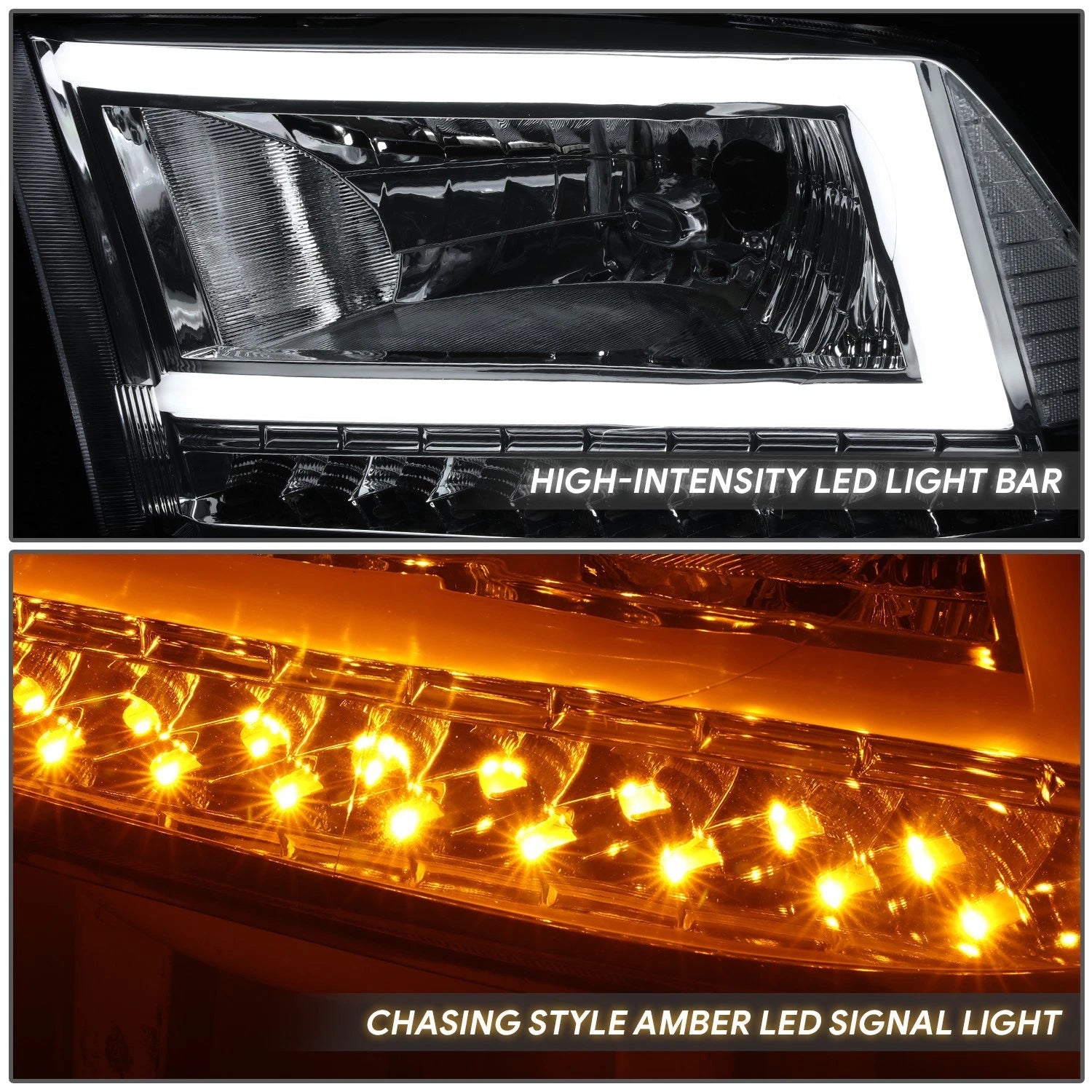Chrome/Clear C-LED DRL Sequential Turn Signal Headlights for RAM 1500 (2009–2024)