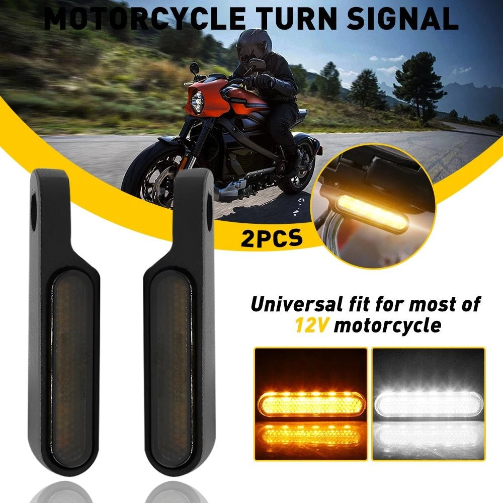 2X Black Mini LED Turn Signal Indicator for Motorcycle (Amber+White DRL)
